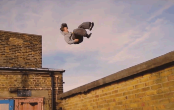 Still from the freerunning/parkour video on a London rooftop