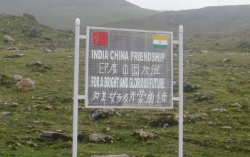 A sign at Sela Lake near the India-China border