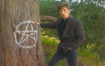 Still from TV show with presenter describing a "pentacle"