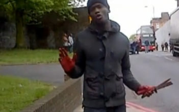 Woolwich attacker brandishing a knife with bloodied hands