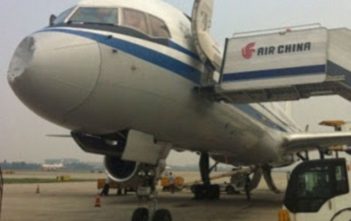 The Air China Boeing 757 with the damaged nose cone