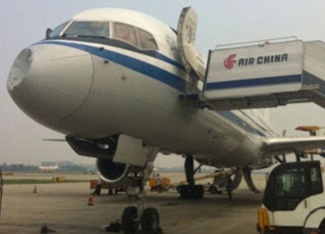 The Air China Boeing 757 with the damaged nose cone