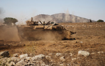 IDF tank during military exercise at the Golan Heights