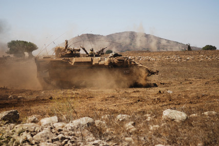 IDF tank during military exercise at the Golan Heights