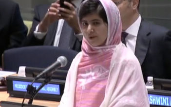 Malala Yousafzai speaking at the UN