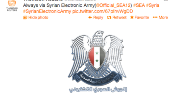 Screenshot of the claim of responsibility by the SEA of the @ThomsonReuters hack