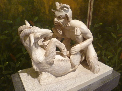 Statue of Pan copulating with a goat at an exhibit at the National Archaeological Museum in Naples