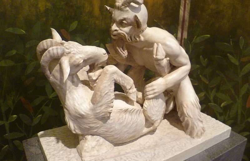 Statue of Pan copulating with a goat at an exhibit at the National Archaeological Museum in Naples