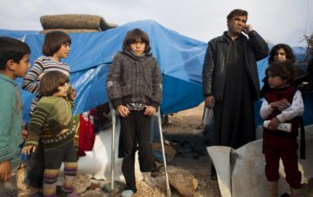 Displaced Syrians at a makeshift camp at Qah in the north of the country