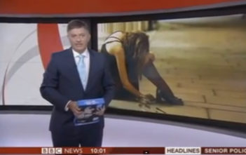 BBC presenter Simon McCoy confuses a ream of printer paper with an iPad