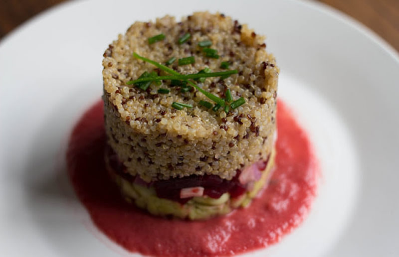 Broad beans, beetroot and quinoa salad