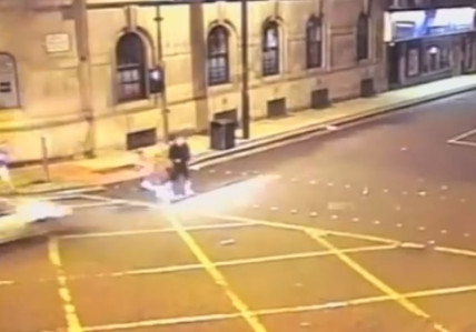 Aqab Hussain speeds towards his victims before knocking them to the ground