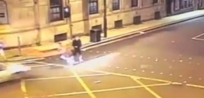 Aqab Hussain speeds towards his victims before knocking them to the ground