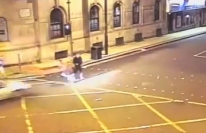 Aqab Hussain speeds towards his victims before knocking them to the ground