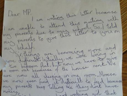 Eight year-old's letter to MP Stephen Timms