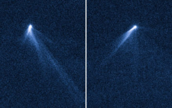 Two images of P/2013 P5 show its "spinning tails"