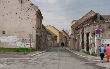 Vukovar's main street with obvious damage from the shellings during the war of independence.