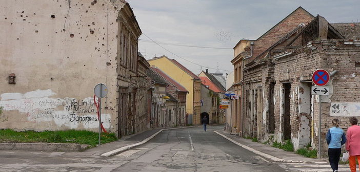 Vukovar's main street with obvious damage from the shellings during the war of independence.