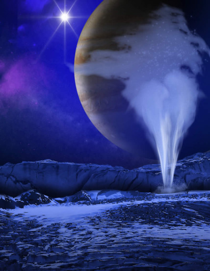 Artist's concept of a plume of water vapour rising from Europa