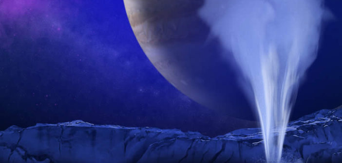 Artist's concept of a plume of water vapour rising from Europa