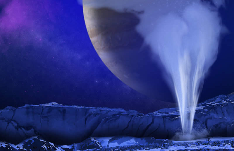 Artist's concept of a plume of water vapour rising from Europa