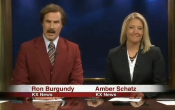 Ron Burgundy presents the local news in North Dakota