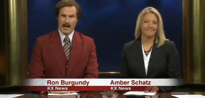 Ron Burgundy presents the local news in North Dakota