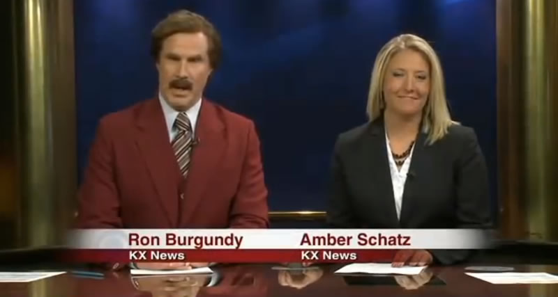 Ron Burgundy presents the local news in North Dakota