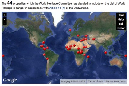 World Heritage sites currently listed "in danger"