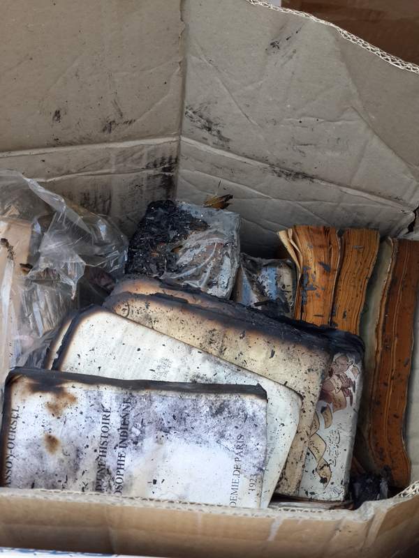 Burned books from Tripoli library, Lebanon