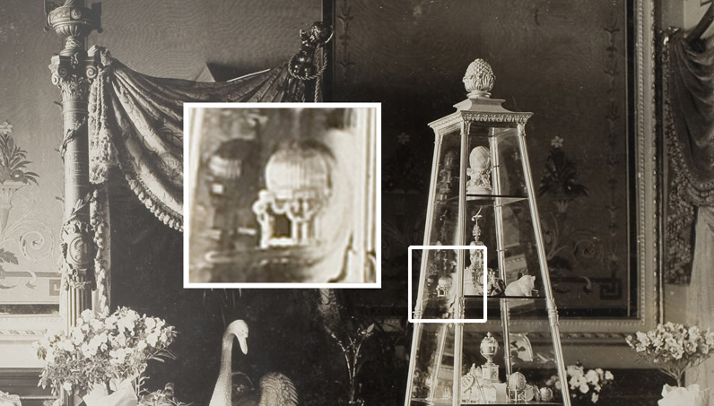 Faberge eggs on display in the Von Dervis Mansion Exhibition, St. Petersburg, March 1902