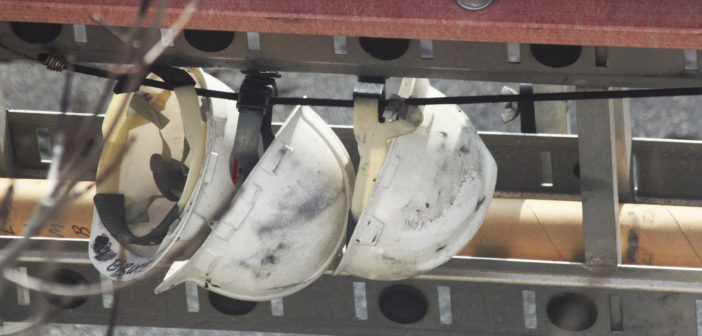 Construction workers' hard hats