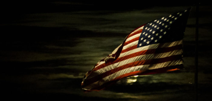 US flag in moonlight