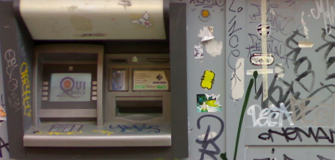 Graffiti-covvered ATM cash machine