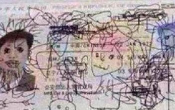 Son doodle's over Chinese man's passport
