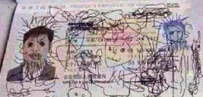 Son doodle's over Chinese man's passport