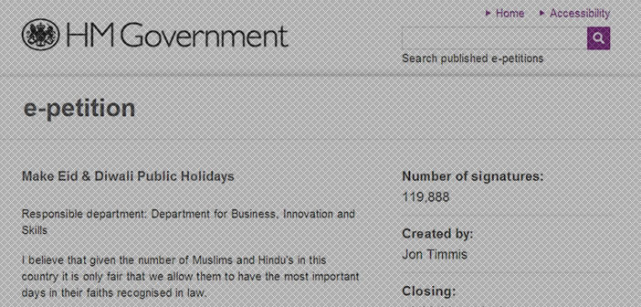 Petition for Muslim and Hindu bank holidays