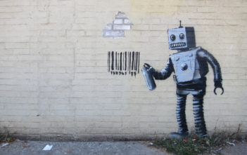 Banksy robot graffiti
