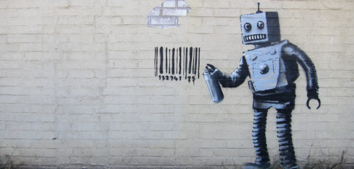 Banksy robot graffiti