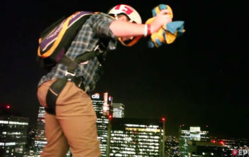 Base jumpers leap from rooftop bar in London