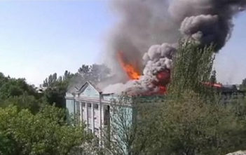 House on fire in eastern Ukraine