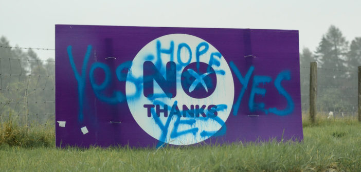Scottish independence No Thanks sign defaced