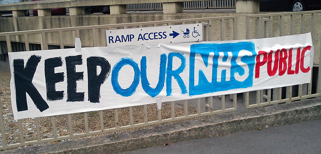 NHS protest banner