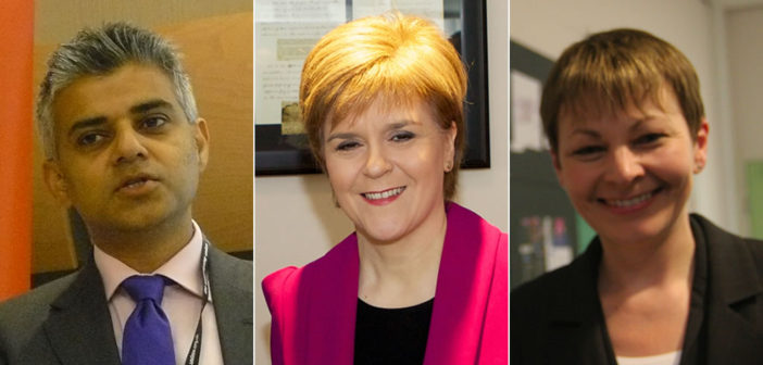 Sadiq Khan, Nicola Sturgeon, Caroline Lucas