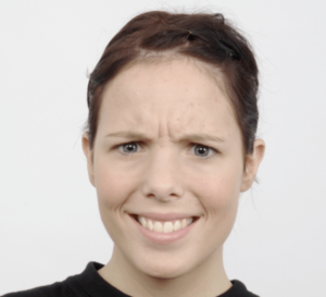 Happy face with angry eyes