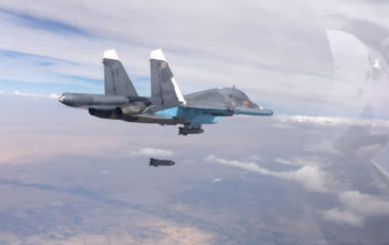 Russian Air Force SU34 drops bomb over Syria