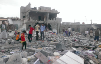 Rubble after bombing in Sana'a, Yemen