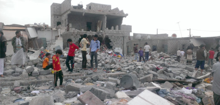 Rubble after bombing in Sana'a, Yemen