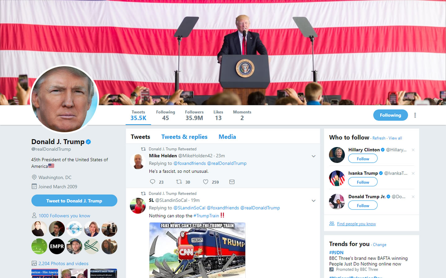 Donald Trump retweets message calling him a fascist on Twitter