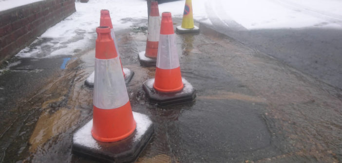 Burst water pipe, London